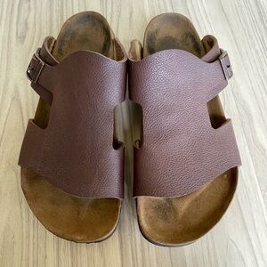 Birkis Men's Brown Leather Slide Sandals
